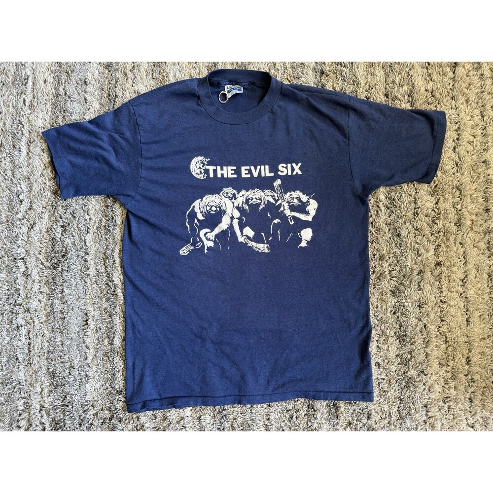 Vintage 80s 90s The Evil Six Caveman T-Shirt Hanes Tag USA Made XL 21x24.5